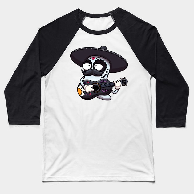 Mexican Sugar Skull Pepper Playing Guitar Baseball T-Shirt by TheMaskedTooner